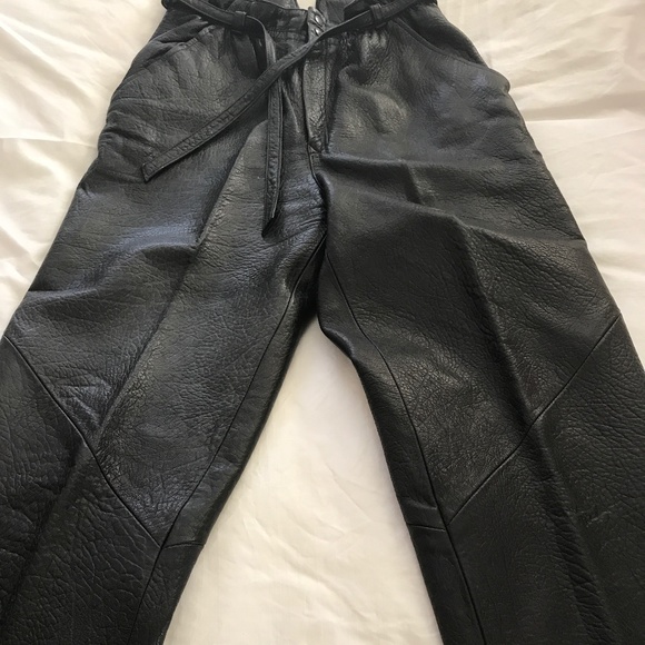 BLACK NATURAL GRAIN COWHIDE LEATHER PANTS - Picture 7 of 12